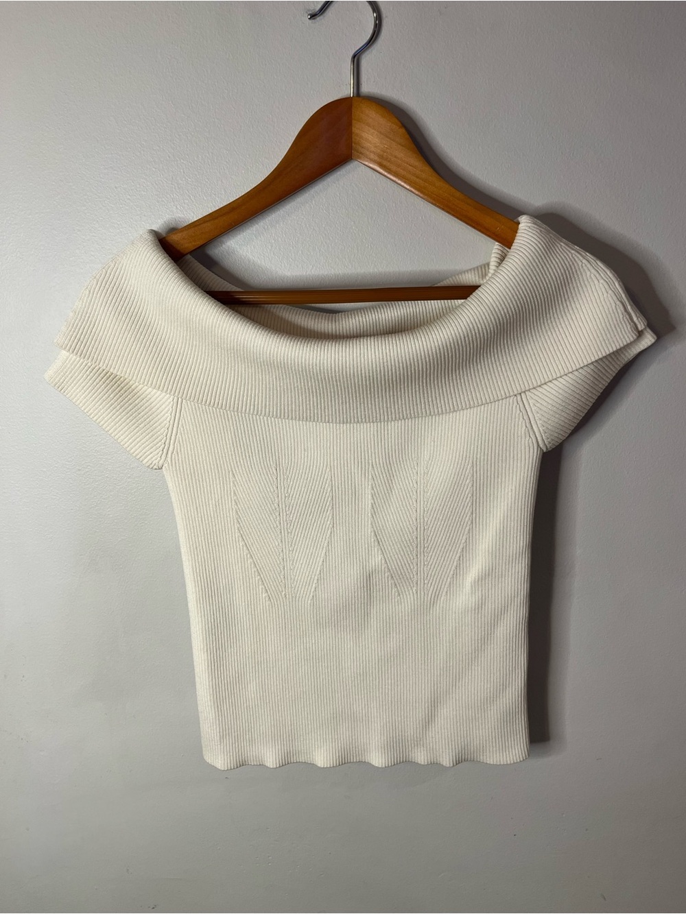 Cropped Short Sleeve Sweater INC Cream Ribbed Cowel Neck Women’s Size Medium